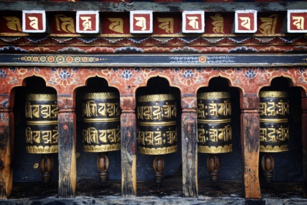 Bhutan_Mantra written on prayer wheels