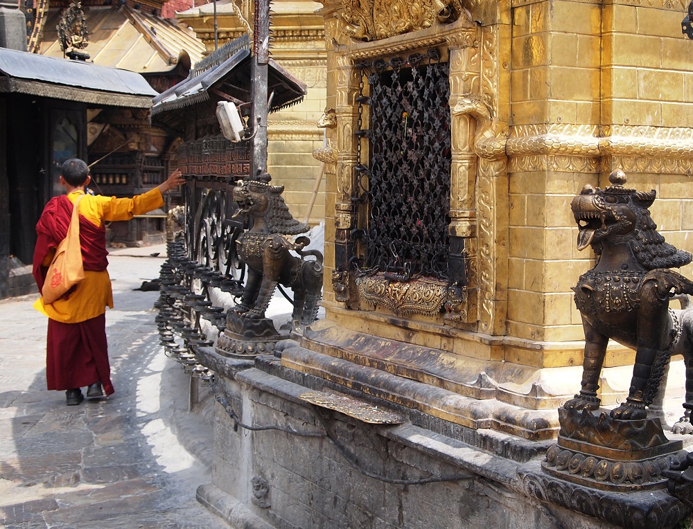 Bhutan Buddhist monk Prayer wheels stupa